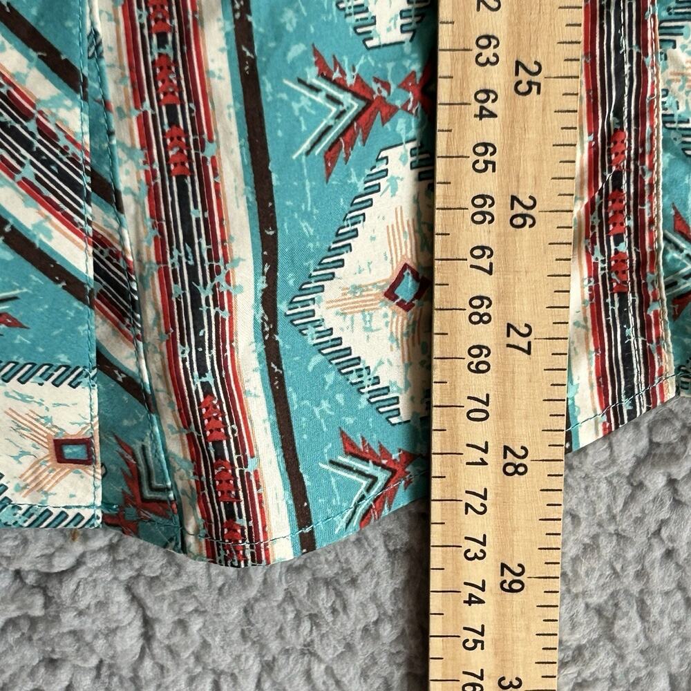 Rock & Roll Cowboy Shirt Mens Large Blue Aztec Snap Front Modern Fit Long Sleeve - Picture 12 of 16